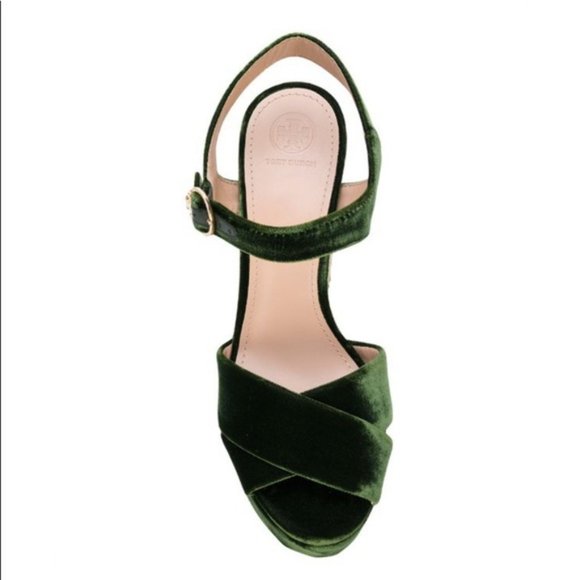 Tory Burch Loretta Velvet Platform Sandals 7 - Picture 3 of 4